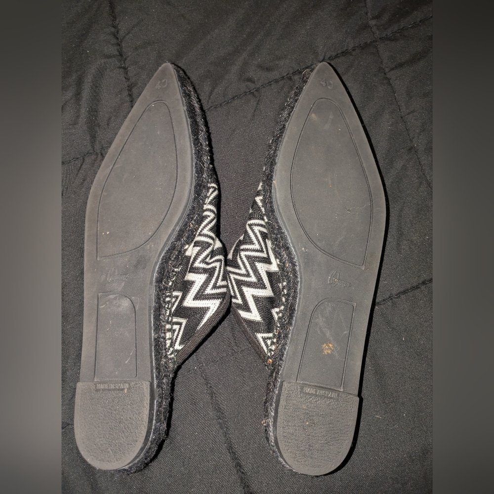 CASTANER x MISSONI Size 10 Black & White Canvas Zig Zag Suede Mule Flats (EU 40) - Picture 7 of 9